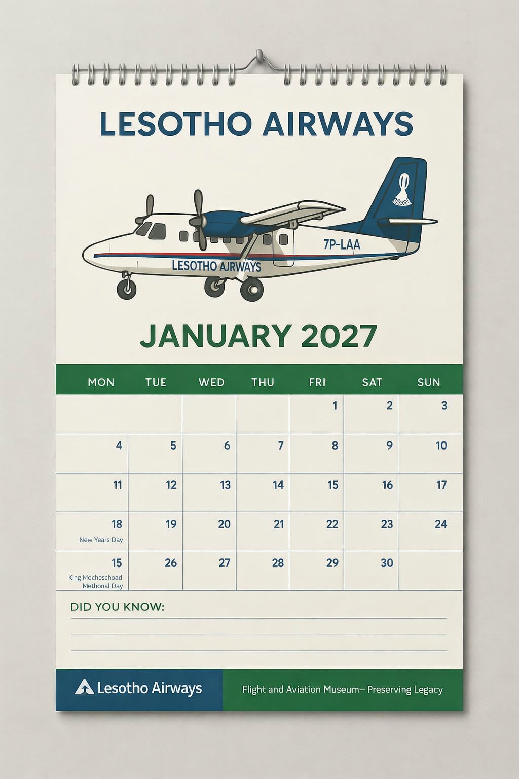 Lesotho Airways 2027 commemorative calendar